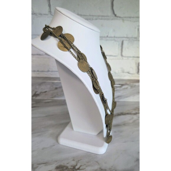 Vintage Statement Necklace Coins Medallions Multi-strand Chain Metal Layered - Picture 8 of 10